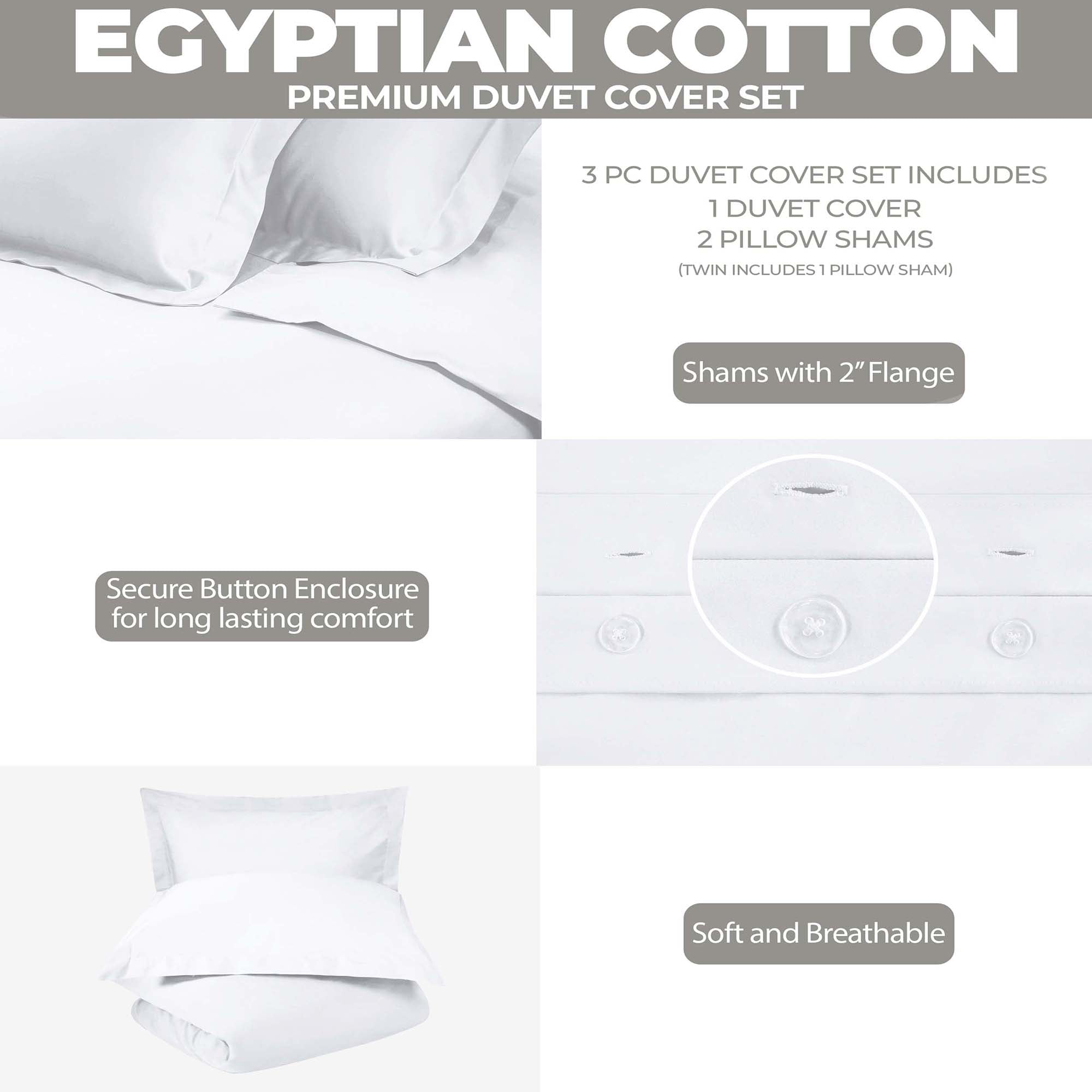 Superior Egyptian Cotton 300 Thread Count Duvet Cover Set, Full/Queen, White
