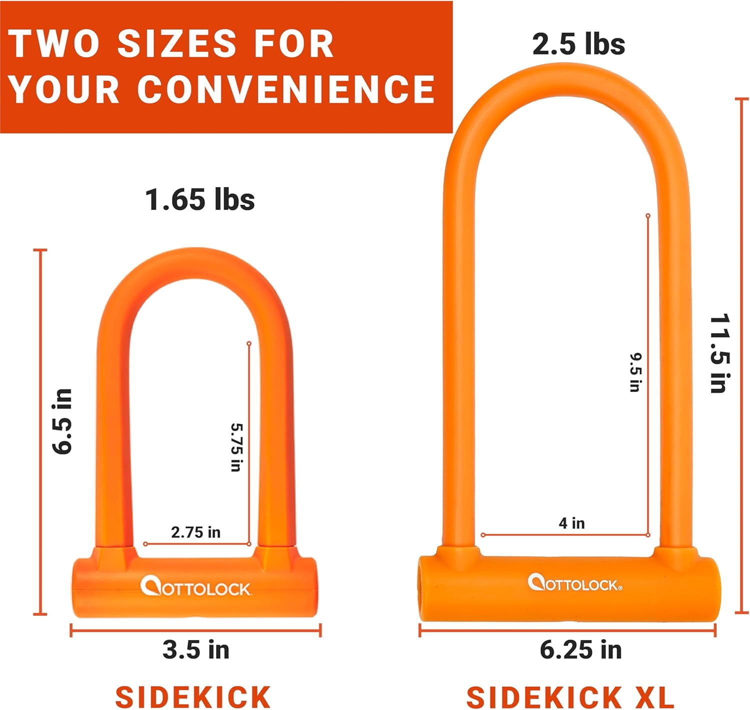 Compact U-Lock and Cable Bundle - Heavy Duty Anti Theft Bicycle U-Lock with Keys, Silicone-Coated, Bike Accessories, Orange
