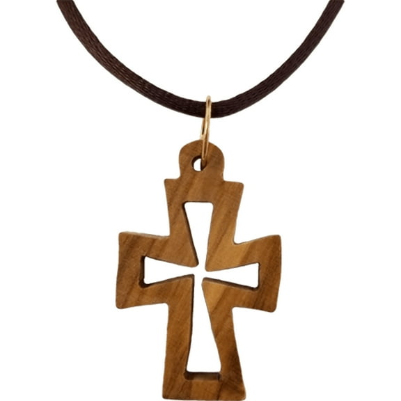Olive Wood Cross Cutout Necklace with Flat Edges