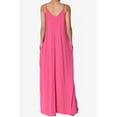 thumbnail image 2 of TheMogan Women's Casual V-Neck Draped Jersey Cami Long Maxi Dress W Pocket Summer Beach Fuchsia 1X, 2 of 6