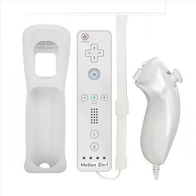 Télécommande Motion Plus Intégrée Compatible pour Manette Nintendo Wii, Ensemble Nunchuck, Manette de Jeu Sans Fil Bluetooth avec Étui en Silicone