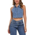 thumbnail image 1 of INSPIRAR CHIC Top de Mujer de Mezclilla sin Mangas con Cuello y Cierre en la Parte Frontal Talla XS Color Azul Claro, 1 of 5