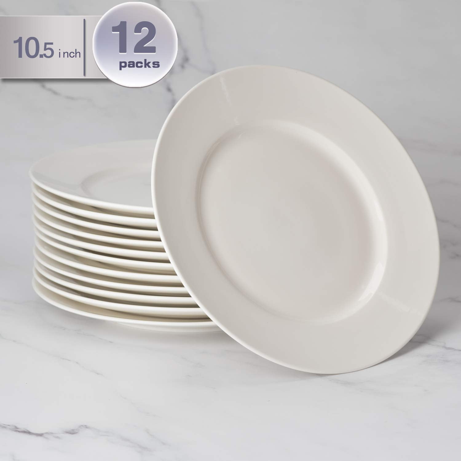 9-inch, White Dinnerware Sets Round Dessert or Salad Plate and Freezer Safe in Microwave amHomel 12-Piece Porcelain Dinner Plates Lead-Free Oven