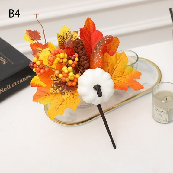 DIY Crafts Wreath Insert Artificial Maple Leaf Pumpkin Berry Branches Artificial Maple Leaf Ornament Harvest Autumn Decoration Pumpkin Maple Leaf Decor Halloween Decor B4