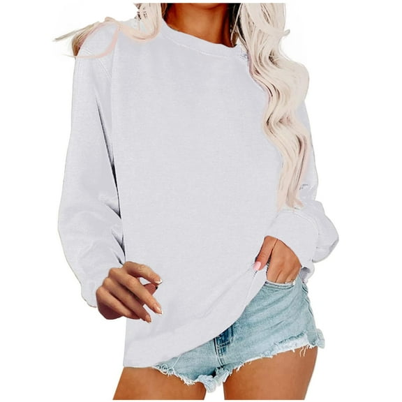 Lindreshi Sweatshirts for Women Women's Fashion Solid Loose Round-Neck Long Sleeve Blouse Sweater Tops