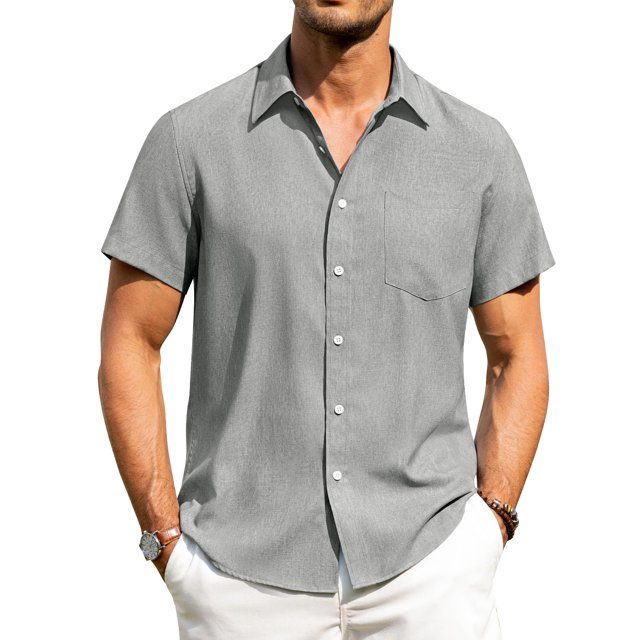 Camisa Alimens & Gentle Linen de manga corta para hombre - Gris claro