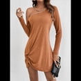 thumbnail image 4 of Vestido Mini Túnica de un Solo Hombro para Mujer, Larga, Liso, con Dobladillo Torcido, Elegante, Informal, Holgado, para y Verano. Marrón L, 4 of 10