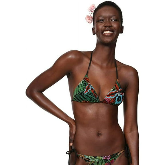 Desigual Women's Triangle Brenda Bikini Top, Black Multi, Medium