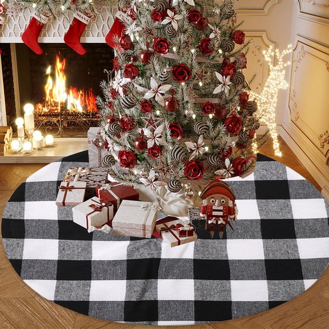 Dvkptbk Christmas Decorations Mini Tree Skirt Plaid Fabric Christmas Tree Base Decor Party Arrangement Christmas Decorations