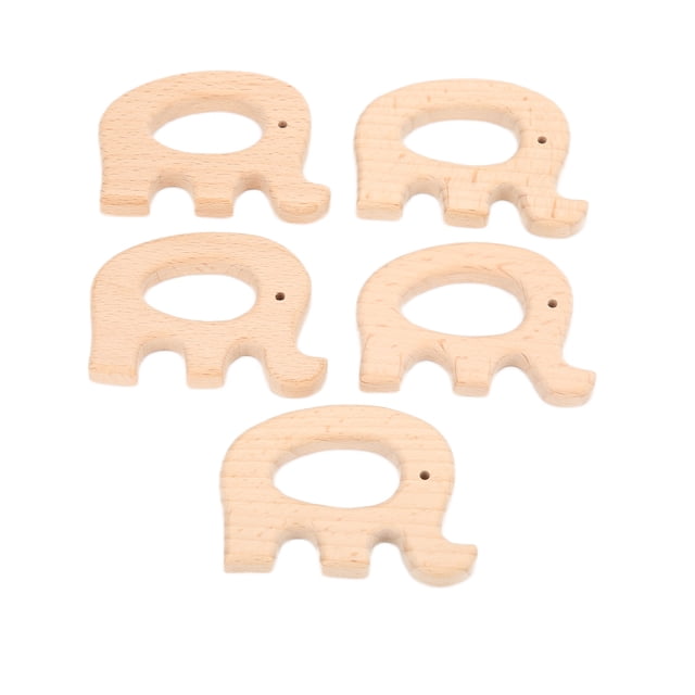 5 mordedores de madera de haya natural, resistentes, duraderos, resistentes a los impactos, suaves, seguros, no tóxicos, anillos de dentición de madera, elefante