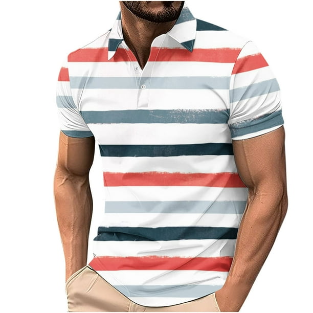 Camisas de Manga Corta de los Hombres Impresión Botón Casual Turndown Cuello Blusa para el Uso Diario Y Al Aire Libre