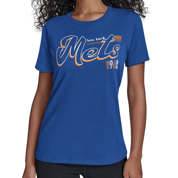 Women's Starter  Royal New York Mets Groovy Script Team Fitted T-Shirt