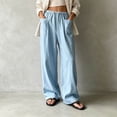 thumbnail image 2 of RUTAYY Women's Wide Leg Pants Elastic Waist Drawstring Solid Color Side Pockets Relaxed Fit Casual Trousers Light Blue, 2 of 4