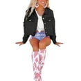 thumbnail image 3 of xiaxaixu Women Denim Jacket, Long Sleeve Turn-down Collar Button Closure Stars Tasseled Fall Jacket Streetwear, 3 of 9