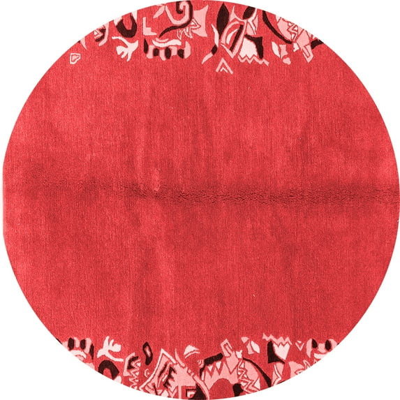 Ahgly Company Machine Washable Indoor Round Abstract Red Modern Area Rugs, 5' Round