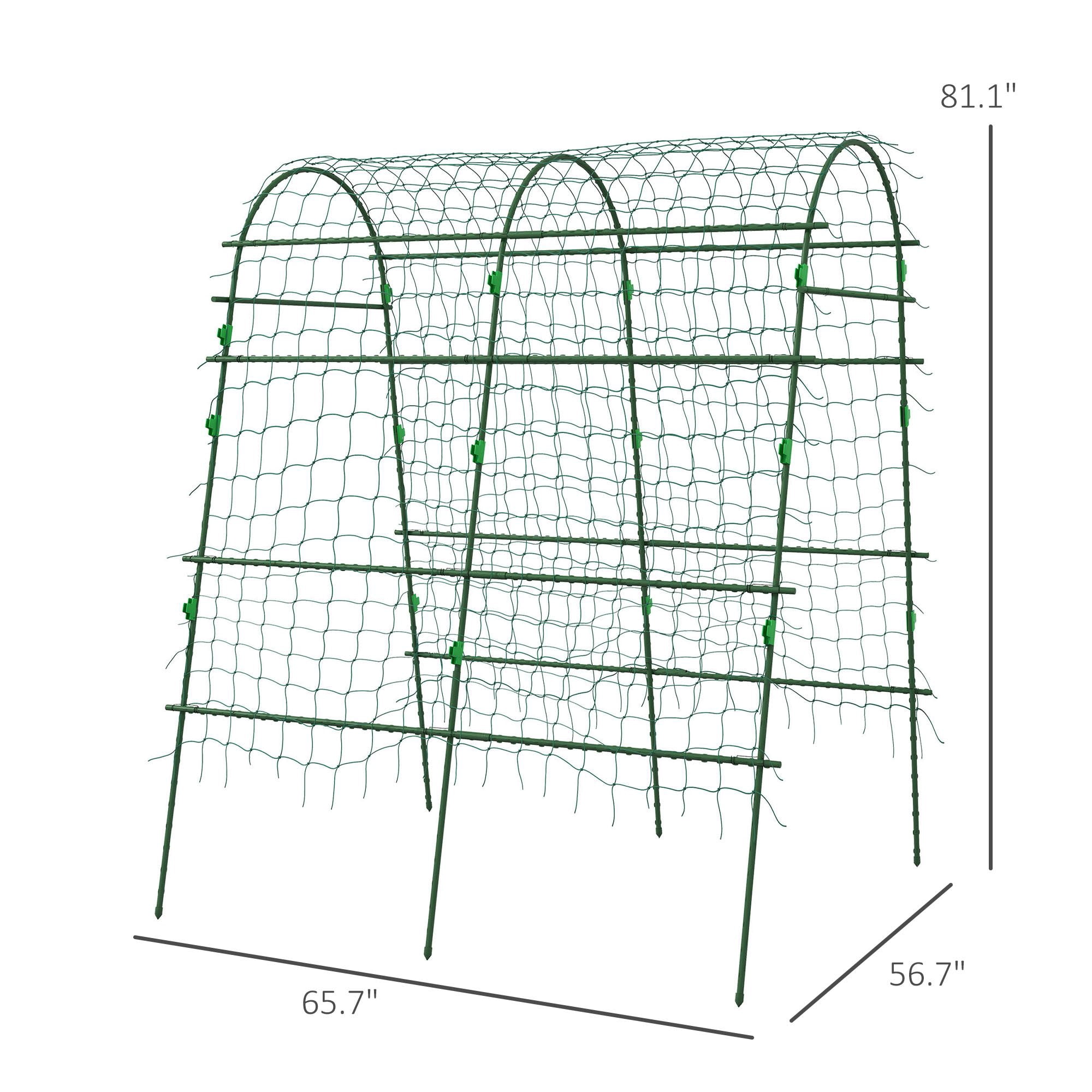 Metal Arch Garden Trellis for Climbing Plants, A-Frame with Net, 57"x66"x81", Green Outdoor Decor