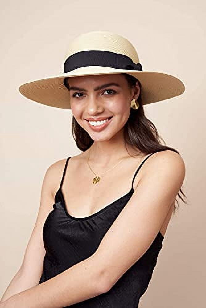 Pineapple&Star Paris Sun Beach Wide Brim Straw Hat Fine Braid UPF50+ for Women Pineapple&Star Sun Straw Beach Hat Fine Braid UPF50+ Ivory  main image 3