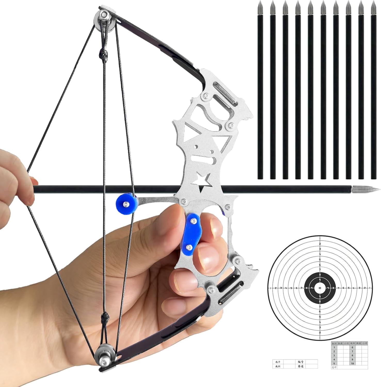 Mini Archery Bow Set Right Hand Mini Compound Bow Mini Hunting Bow Metal Material Catapult RH/LH for Hunting Shooting Practice Archery Entertainment Fun