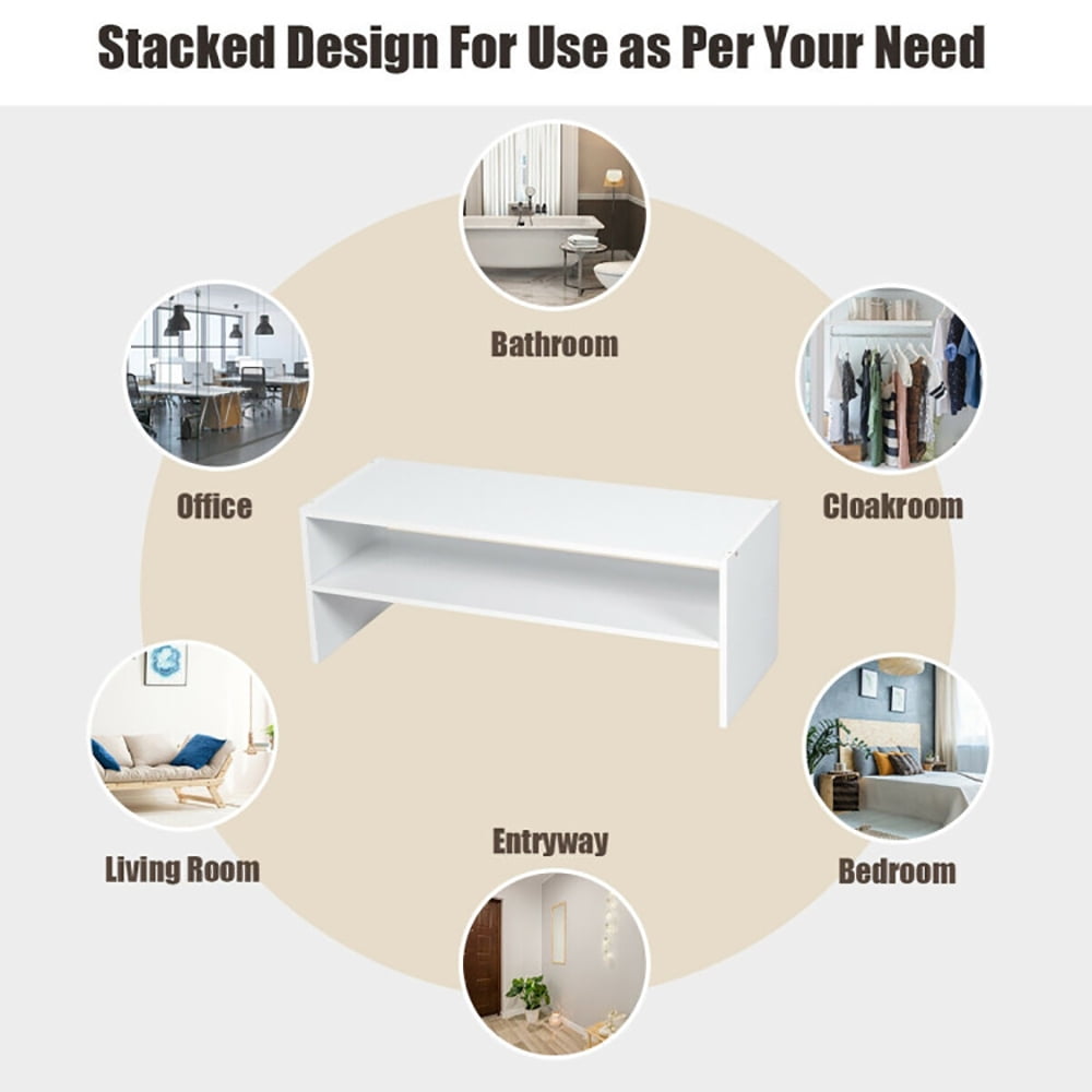 Barara King Shoe Rack, Shoe Organizer, Storage Shoe Shelf, 3 Pieces 31-Inch Stackable Multi-Shape Shoe Rack-White