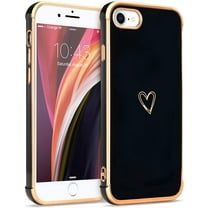 for iPhone 8 Case iPhone 7 Case iPhone SE Case 2020/2022 Women Girls, Cute Heart Electroplated Design, Full Camera Lens Protective Soft TPU Phone Case for iPhone SE 2020/2022, Black