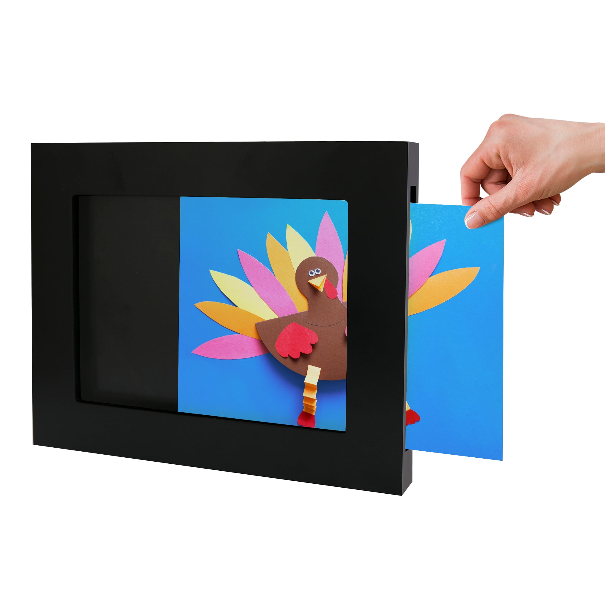 Americanflat 8.5x11 Kids Art Frame Holds 25 Artworks Slide Artworks One Storage Mini Molding - Black