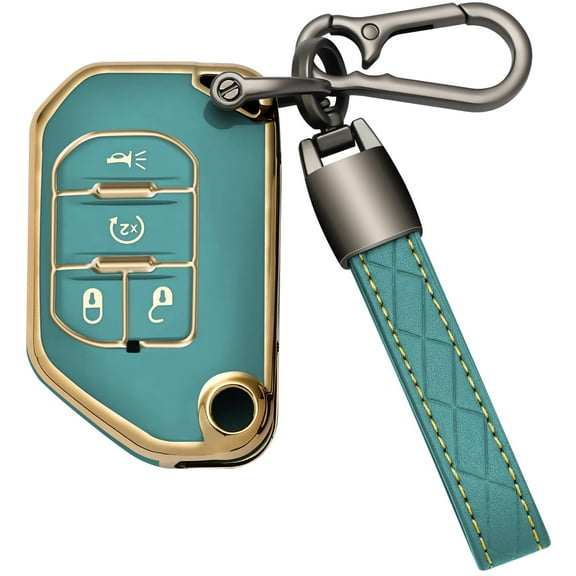 for Jeep Key Fob Cover, TPU with Keychain Key Fob Case Holder 360 Degree Protection for 2018 2019 2020 2021 2022 2023 Jeep Wrangler Gladiator JL JLU Rubicon 4 Buttons Smart Key