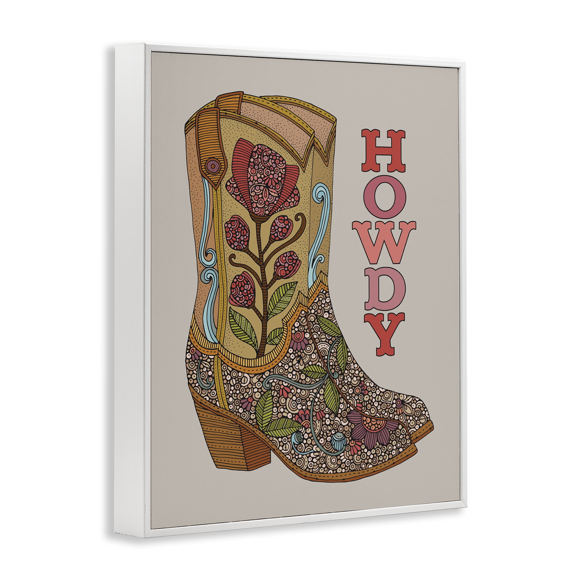 Stupell Industries Howdy Cowboy Boots Typography Painting White Framed Art Print Wall Art, 11 x 14