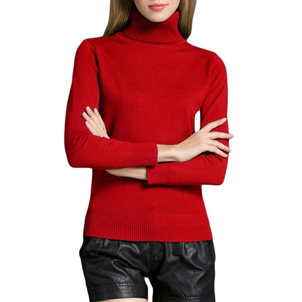 Moda de invierno de las mujeres suéter de punto de la tortuga cuello de manga larga Ribbed Knit Abanopi Suéter de las mujeres