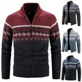 thumbnail image 6 of KelaJuan Men Zip Up Knit Cardigan Casual Long Sleeve Stand Collar Geometric Print Sweater Knitted Jackets, 6 of 6