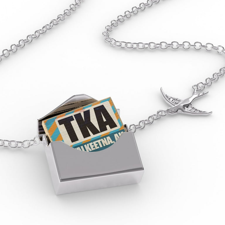 Locket Necklace Airportcode TKA Talkeetna, AK in a silver Envelope