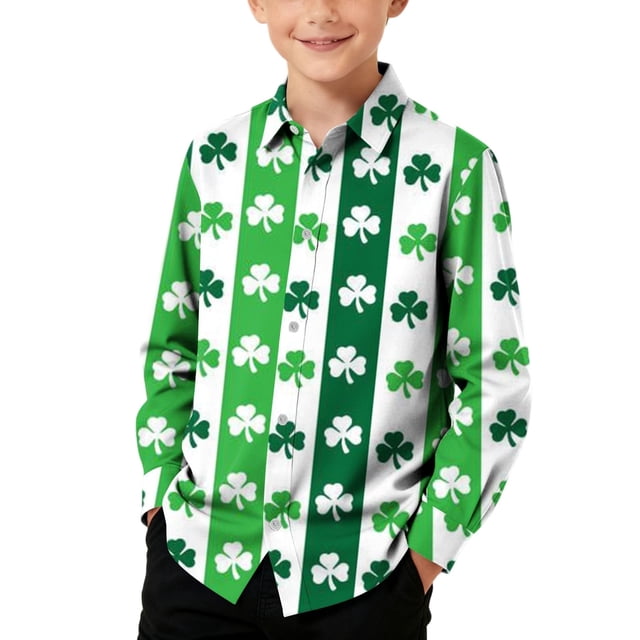 Blusa y camisa de manga larga con cuello vuelto para niños, camisa informal de moda para niños y niñas, camisa de manga larga con estampado del Día de San Patricio, camisa de manga larga con cuello vu