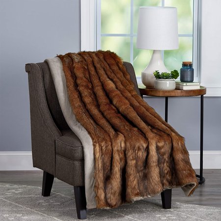 Faux Fur Throw Blanket- Luxurious, Soft, Hypoallergenic Premium Faux Chinchilla Fur Blanket with Faux Mink Back and Gift Box, 60?x70? by LHC (Brown)