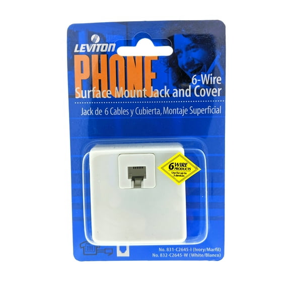 Leviton White 6-Wire Surface Mount Phone Jack Telephone C2645-W