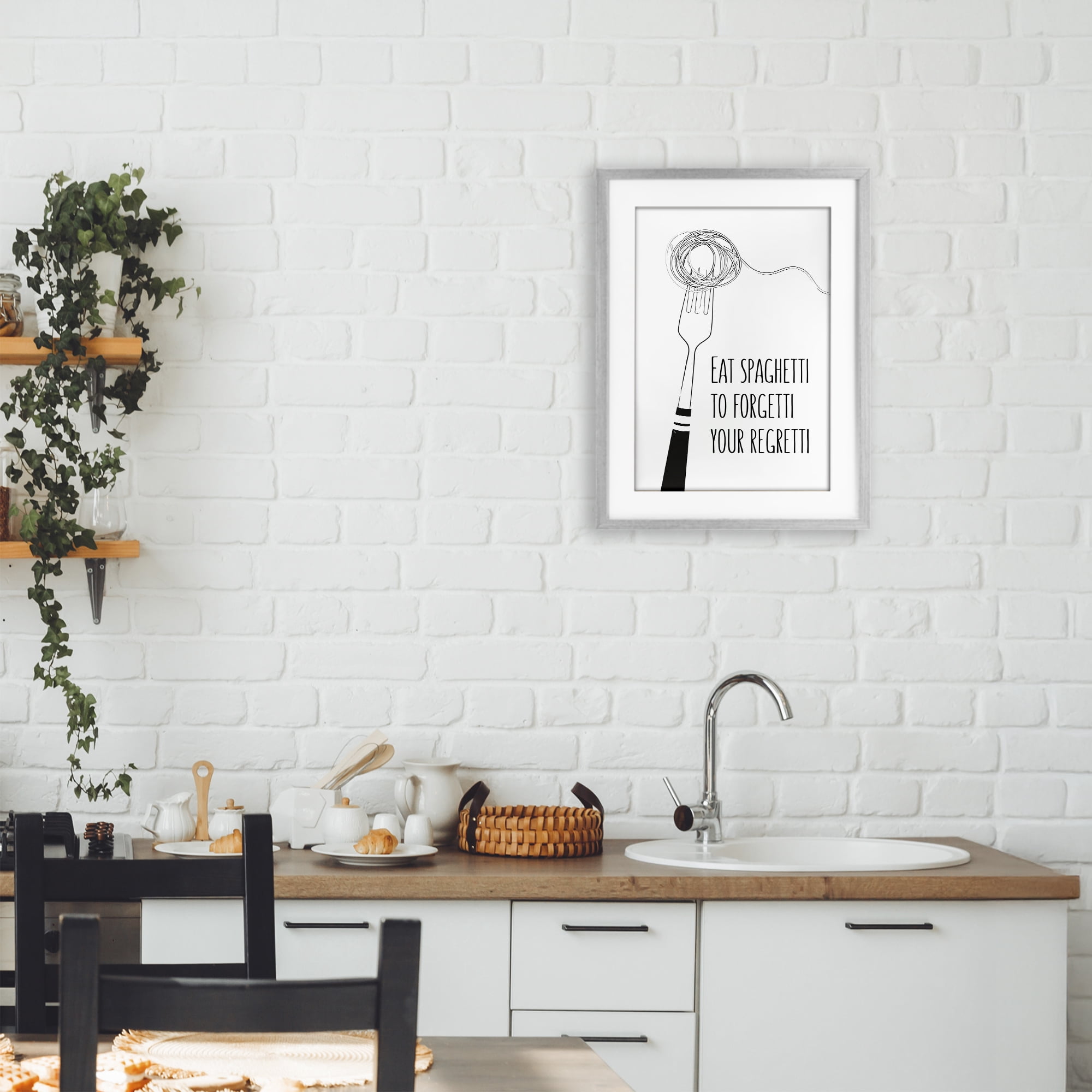 Stupell Industries Funny Spaghetti Sass Gray Framed Print Under Glass, design by Martina Pavlova
