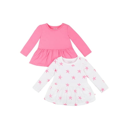 

Little Star Organic Toddler Girl 2 Pk Long Sleeve Peplum Tops Size 12 Months - 5T