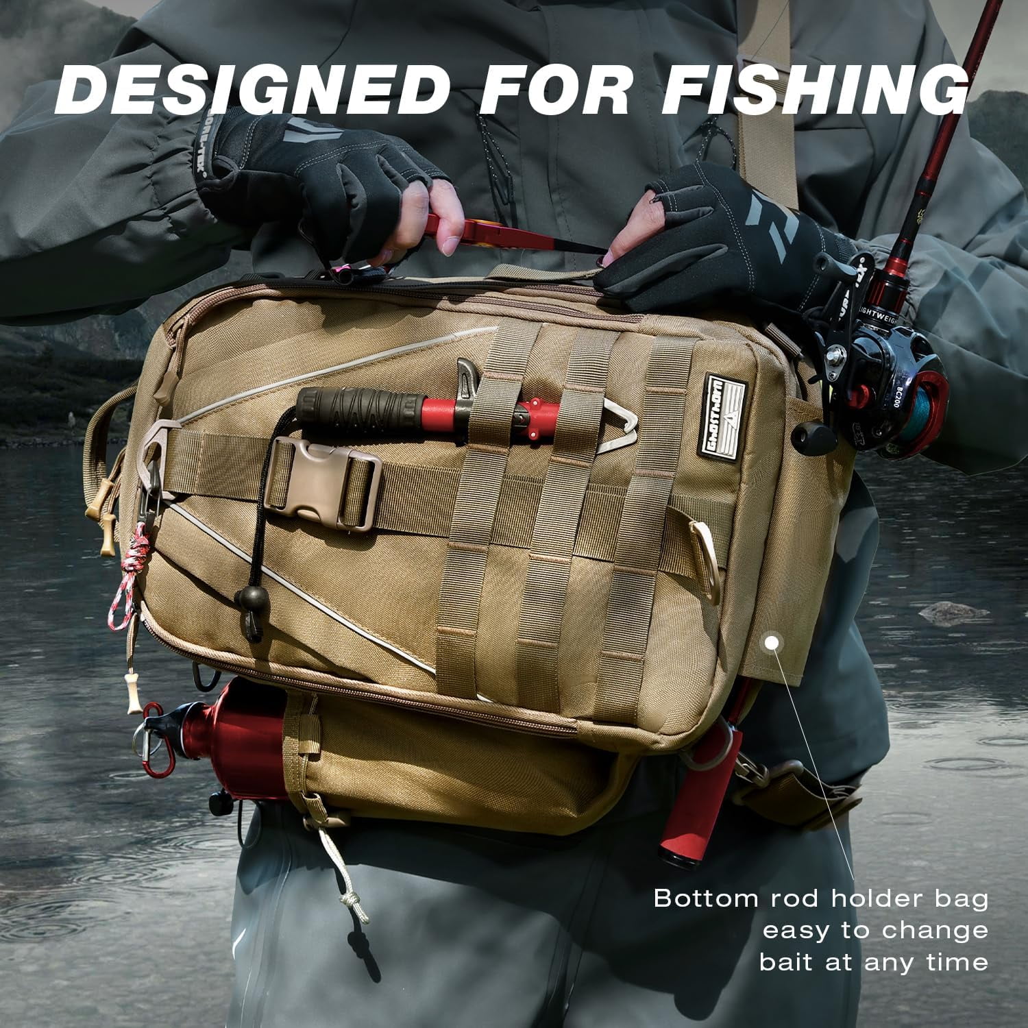 Fishing Nylon Backpack Tackle Sling Bag Backpack with Rod Holder Gift for Mother Father，Lightweight Fishing Backpack Storge Fishing Gear and Equipment