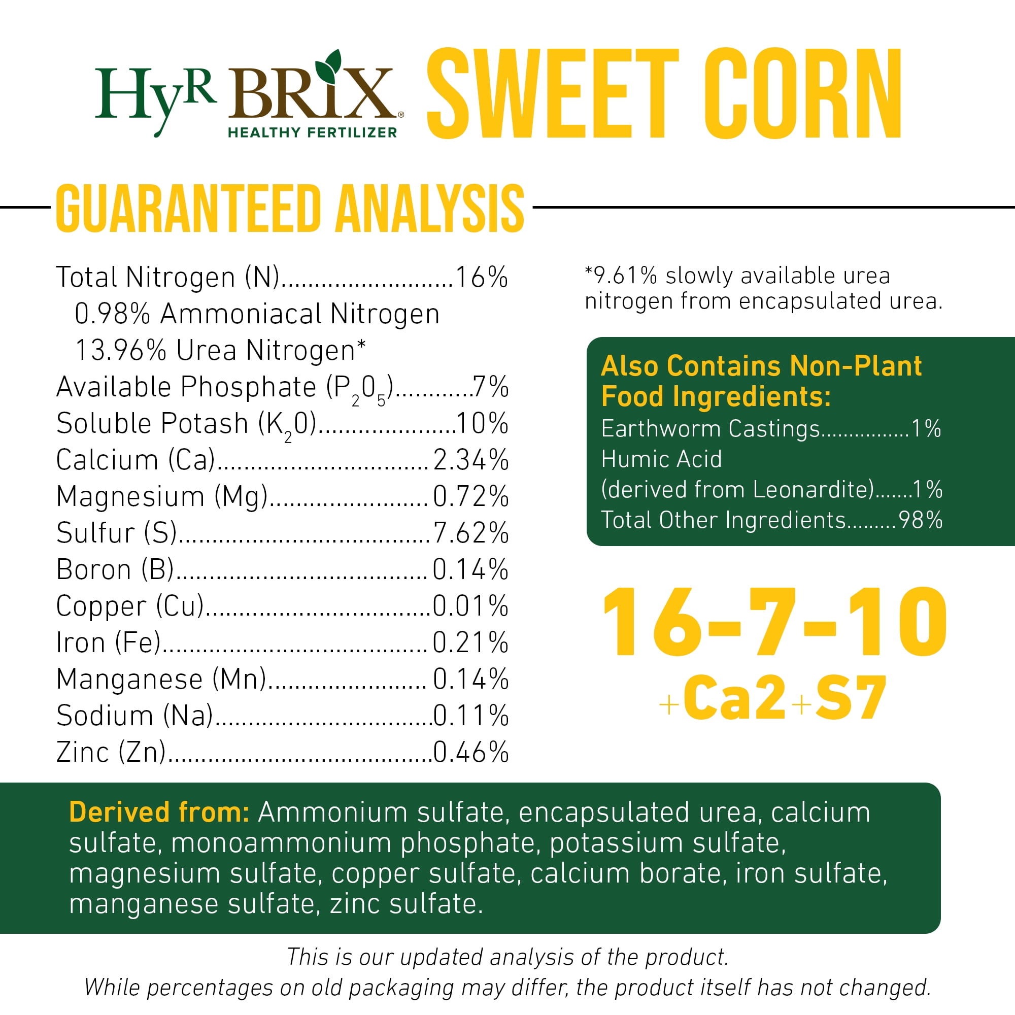 HyR BRIX Slow-Release 16-7-10 Sweet Corn Fertilizer, 20lb Bucket - Corn Food with Calcium & Sulfur - Essential Micronutrients for Big, Uniform Ears & Sweet Flavor