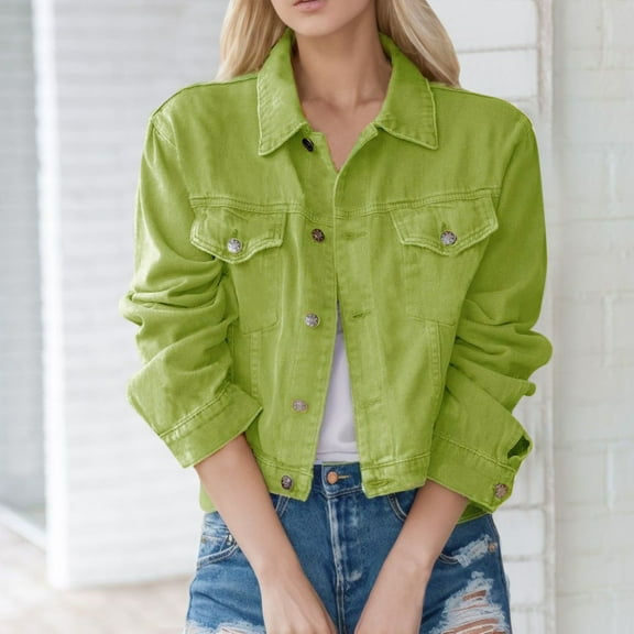 YOUSNH Women Vintage Button Down Distressed Short Denim Jean Jacket with Pocket Jean Jacket Women Green S