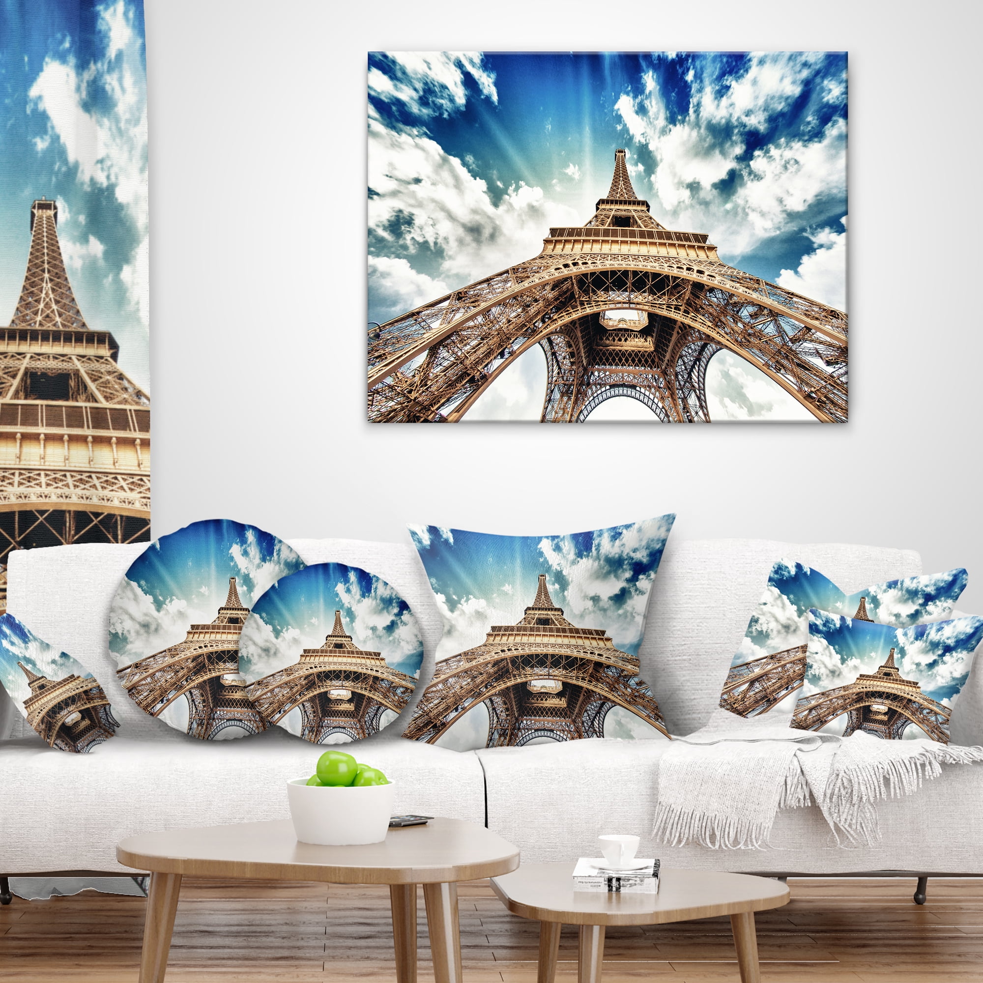 Designart Paris Eiffel Towerwith Fast Moving Clouds - Photography Throw Pillow - 12x20