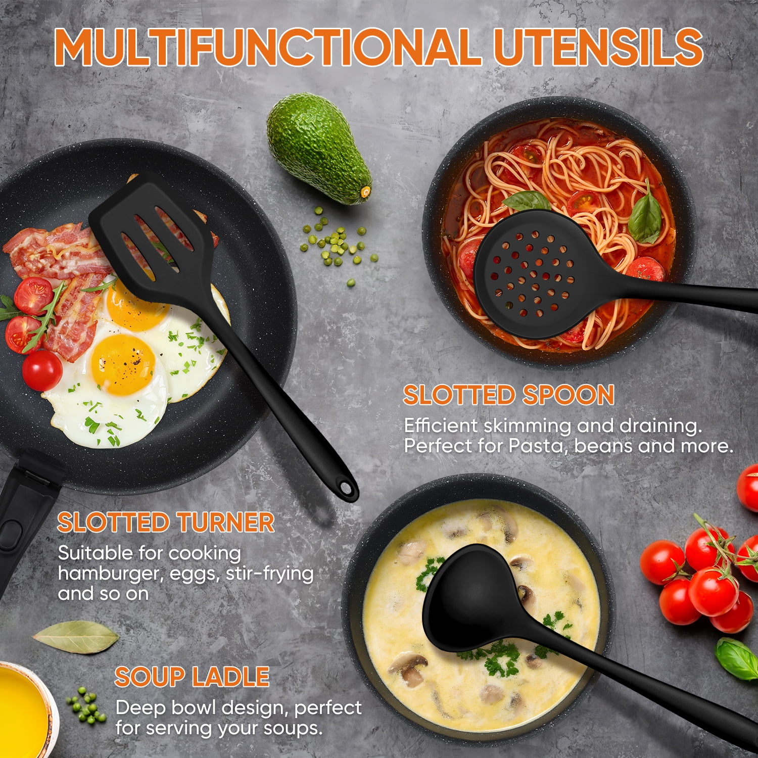 Vesteel 18Pcs Pots and Pans Set, Nonstick Cookware Set with Detachable Handles, Stackable Kitchen Cooking Set with Silicone Utensils Set, Induction Compatible & Oven Safe - Black