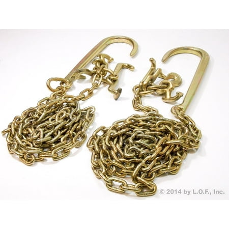 - (2) Long Shank J Hook on 10' Transport Tow Chain Wrecker Link + Cluster w/ T Hook Mini J Mini R Combo + Grab Hook