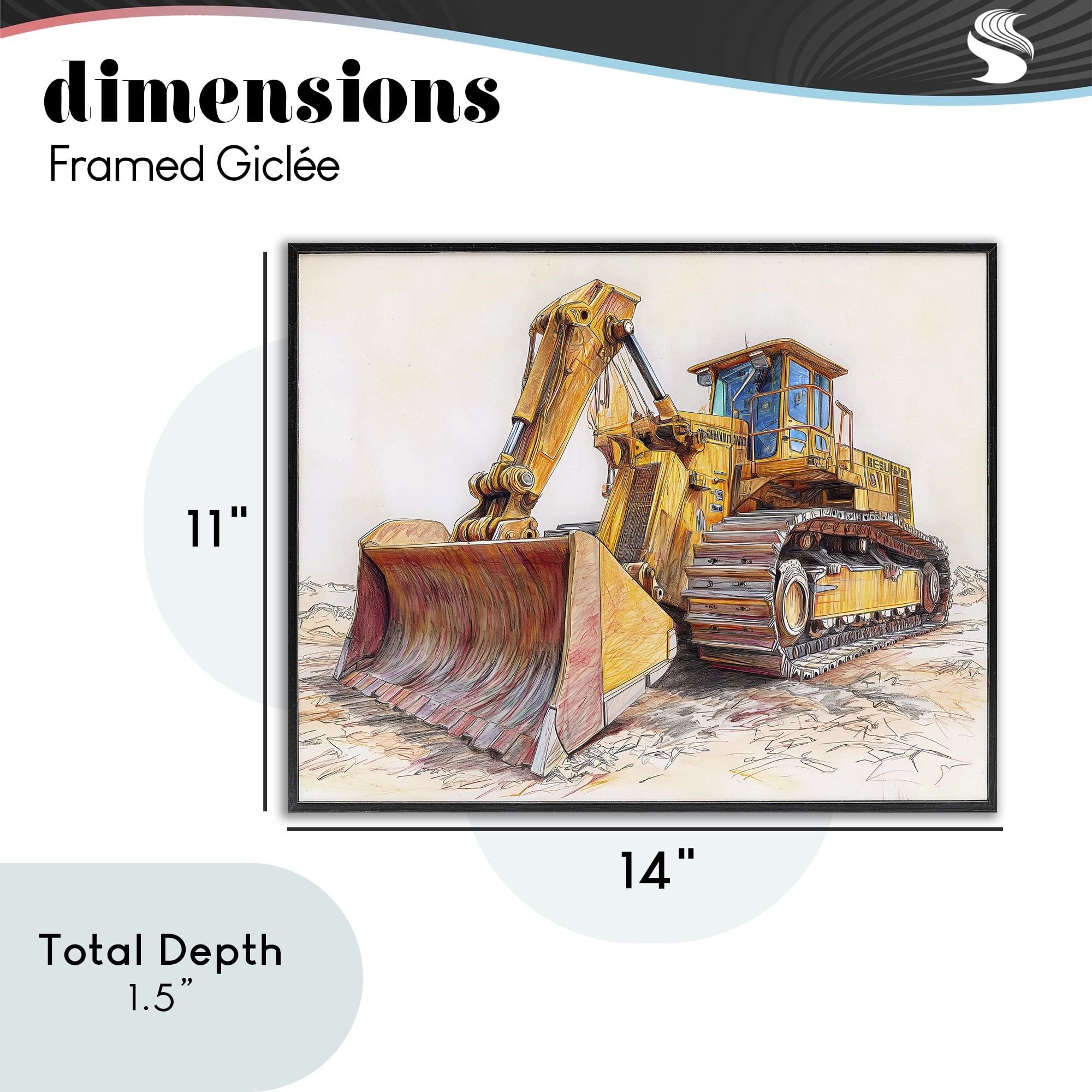 Stupell Industries Industrial Bulldozer Drawing Black Framed Giclee Art, design by Steve Hunziker