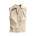 thumbnail image 5 of VBVC Women's Collared Button Down Sleeveless Blouse , Ladies' Pleated Front Work Office Tank Top , Linen Business Casual Tops For Women,Beige,S-2XL, 5 of 10