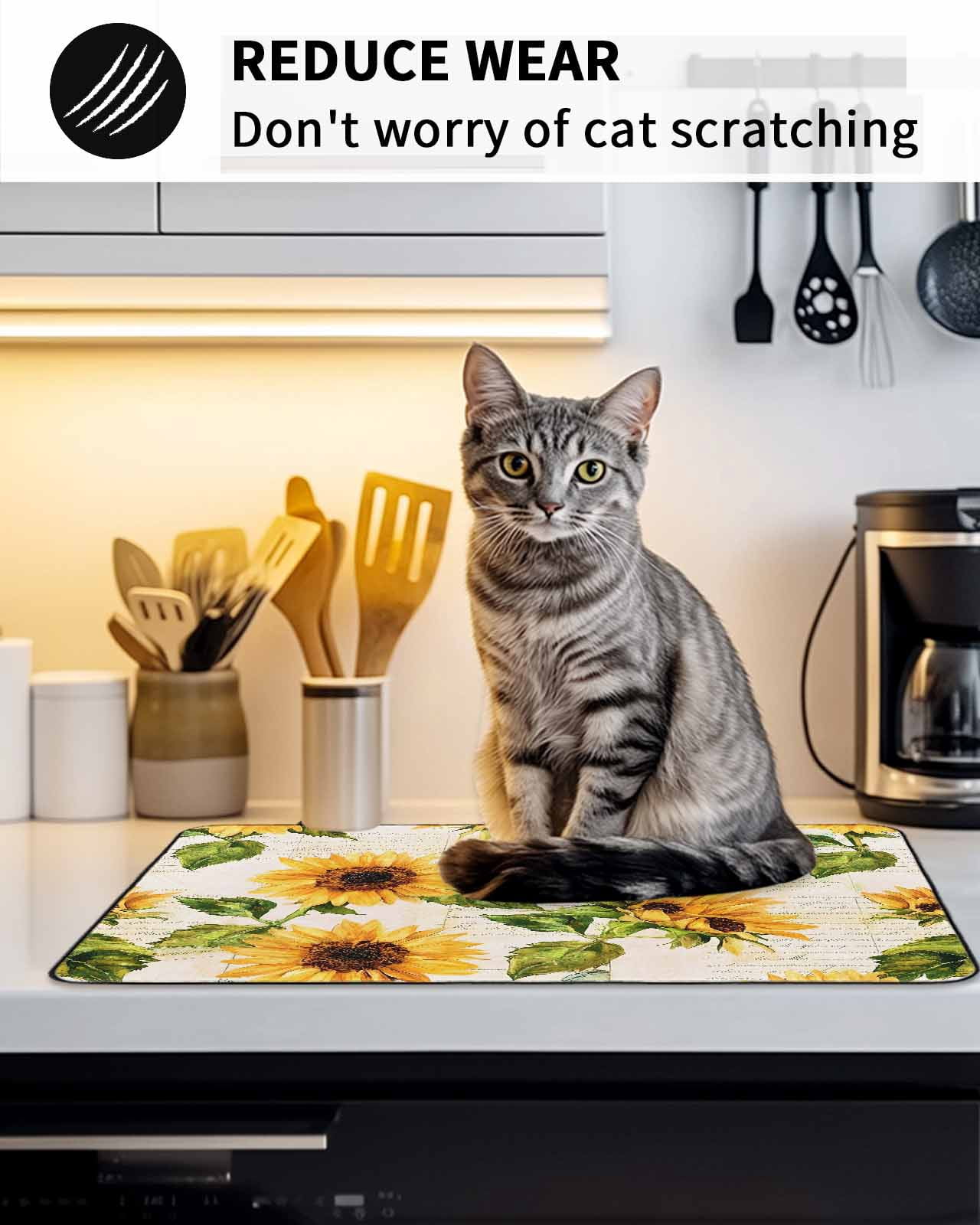 Stove Top Covers for Electric Stove, Retro Sunflower Glass Stovetop Cover Protector, Watercolor Letter Flowers Induction Cooktop Protector Oven Mat for Kitchen Countertop 24"x21"