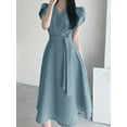 thumbnail image 3 of ZANZEA Polyester Short Sleeve V-Neck With Back Zipper Mid-Calf Length Dresses Womens, 3 of 6