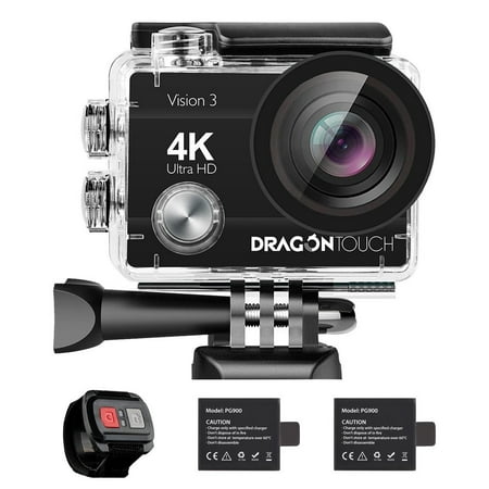 Dragon Touch 4K Sport Action Camera WiFi Waterproof Cameras 16MP Vision 3 Sport Camcorders with Wide Angle Remote