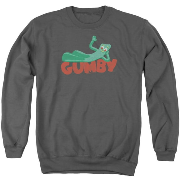 Gumby On Logo Adult Crewneck Sweatshirt Charcoal