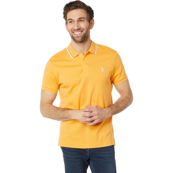 U.S. Polo Assn. Men's Slim Fit Solid Tipped Interlock Polo Shirt, Blazing Orange, X-Large
