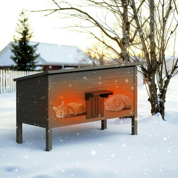 Outdoor Cat House for Multiple Feral Cat, Insulated All-Round Foam, Weatherproof, Wood Large Size 47.24" L*21.65" W*26.77" H PG01DHZ