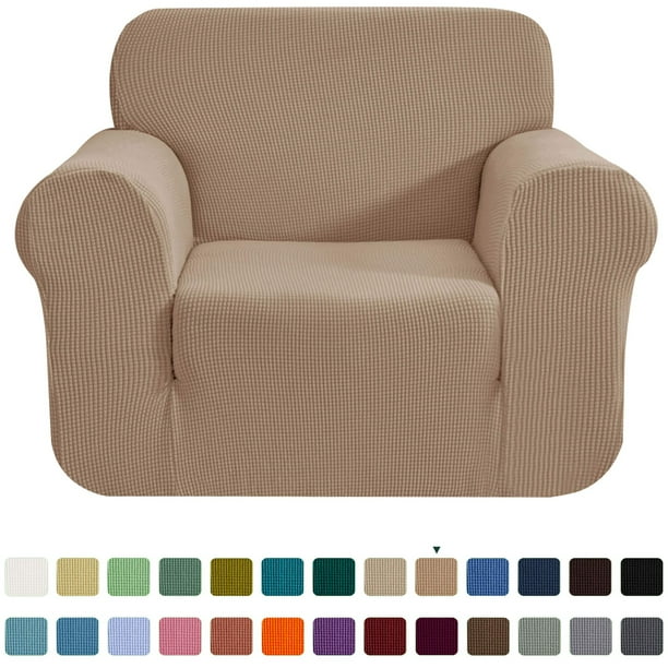CHUN YI 1-Piece Checks Stretch Sofa Cover Slipcover Couch Cover, Chair, Camel